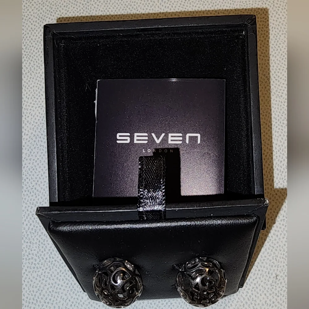 Seven London cufflinks filigree spheres sterling silver unisex black, set of 2